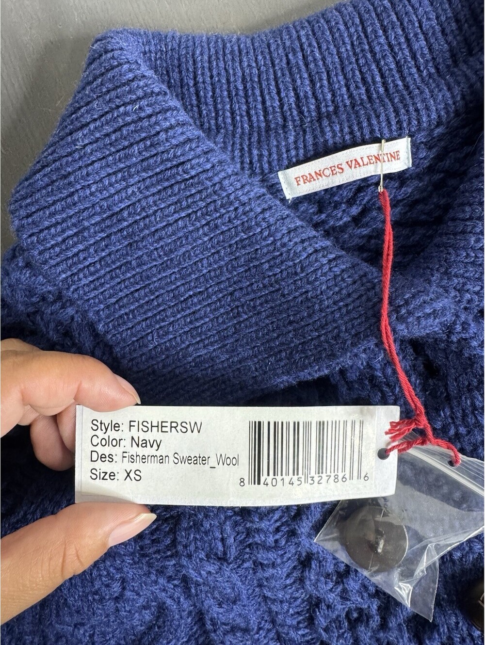 Frances Valentine Wool Fisherman Aran Cable Knit Cardigan Sweater in Navy - Picture 5 of 9